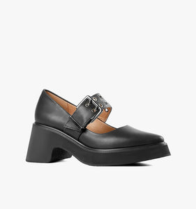 ALL BLACK FOOTWEAR Double Buckle Jane - Black Leather