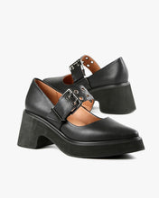 ALL BLACK FOOTWEAR Double Buckle Jane - Black Leather