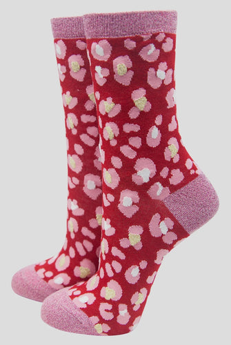 Red & Pink Leopard Socks