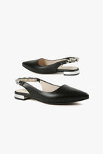 All Black Footwear - Royal Sling Flat - Black Leather