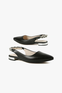 All Black Footwear - Royal Sling Flat - Black Leather